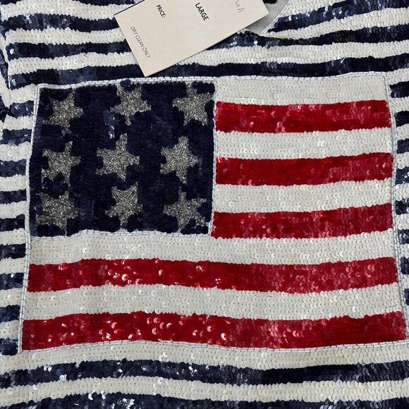 Vintage Sequin American Flag Shirt Blouse Size L Silk 1980s Patriotic July 4th - Picture 8 of 9